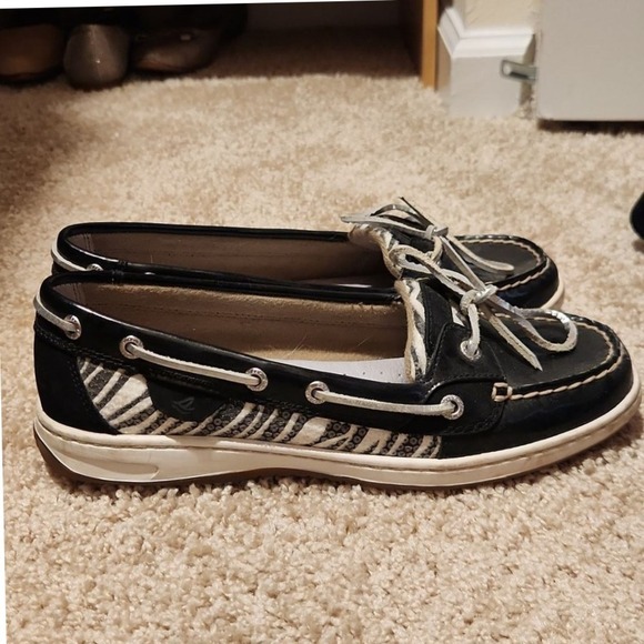 Sperry Zebra Sparkle Black Patent‎ Leather Boat Shoes Size 9 Preppy Nautical - Picture 1 of 9